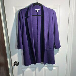 Women's Dark Purple, 3/4 Length Sleeve, Open Front, Blazer, L